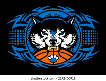 Tribal Basketball Team Design With Wolves Mascot For School, College Or League