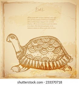 Tribal batik background with turtle