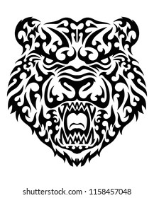 Tribal bear tattoo. Vector illustration for cutting on plotter. Image for print on clothes, hoodies, t shirt. Tshirt design, tee graphics.  Cool interior pattern, sticker, brutal tattoo for car wrap