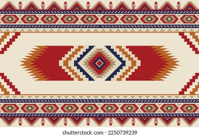 Patrón de fondo tribal beige. Patrón étnico colorido, adorno geométrico tribal rojo y naranja. Diseño azteca para prendas de vestir, tejidos, estampado, alfombras
