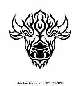 Tribal Bison Head Logo. Tattoo Design. Stencil Vector Illustration