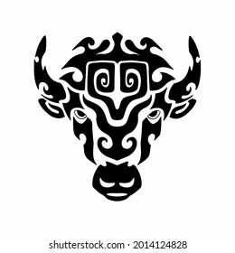 Tribal Bison Head Logo. Tattoo Design. Stencil Vector Illustration