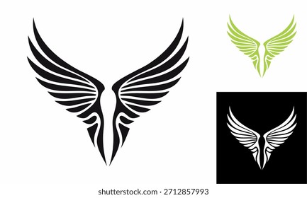 Tribal black angel wing vector illustration set for tattoo design or decoration