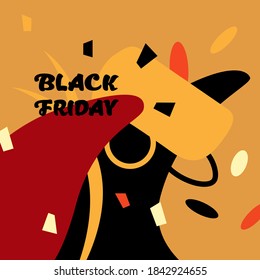 Tribal black friday banner on yellow backdrop. World biggest sale poster for invitation or gift card, notebook, bath tile, scrapbook Phone case or cloth print Doodle style stock vector illustration