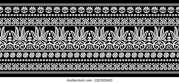 Tribal black and white lotus flower border design