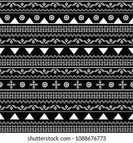 Tribal schwarz-weiß nahtlos wiederholen Muster. Ideal für volkstümliche moderne Tapeten, Hintergründe, Einladungen, Verpackungsdesign-Projekte. Oberflächenmuster.
