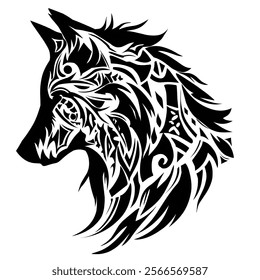 Tribal Black Wolf Design with Details