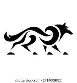 Tribal Black Wolf Walking Silueta de cuerpo completo