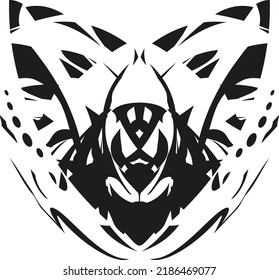 Tribal black-white bear head icon for logos or sport emblems. Head grizzly Brown Bear in hearh form for labels, fashion trends, web icons, embroidery, textiles, rest or travel, tattoos, vinyl cutting
