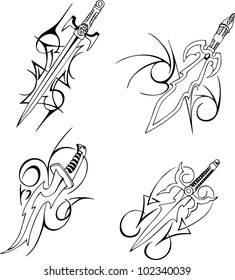 Tribal blade designs. Set of black and white vector illustrations.