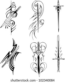 Tribal blade designs. Set of black and white vector illustrations.