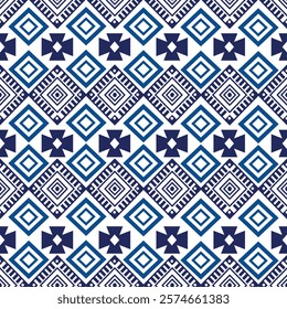 Tribal blue geometric dreamscape seamless pattern

