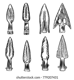 Tribal boho arrow head set. Hand drawn flesh tattoo black art work design concept. Vector.