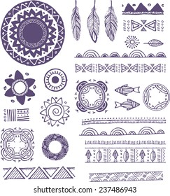 Tribal, Boho, Bohemian Mandala background with round ornaments, patterns and elements. Hand drawn vector illustration