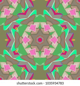 Tribal, Boho, Bohemian style, for flash tattoo. Vector colored Mandala. Ornament invitation card Vintage decorative elements on a beige, green and brown colors.