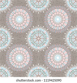 Tribal boho chic design for mandala style seamless pattern vector with gray pastel tone background