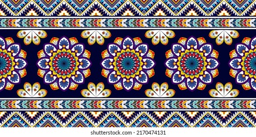 Tribal boho native textile turkey traditional embroidery vector. Aztec fabric carpet mandala ornaments textile decorations wallpaper. Abstract geometric Ikat ethnic seamless textile pattern design 