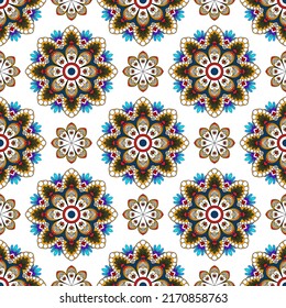 Tribal boho native textile turkey traditional embroidery vector. Aztec fabric carpet mandala ornaments textile decorations wallpaper. Abstract geometric Ikat ethnic seamless textile pattern design 