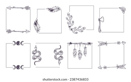 Tribal boho ornamental magic frame isolated set. Vector flat graphic design illustration