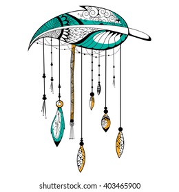 Tribal boho style feather on rustic background in vector