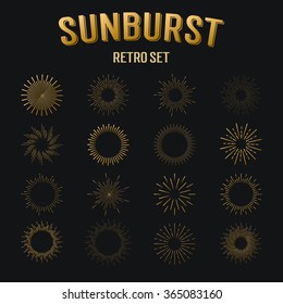 Tribal boho style gold frame with place for your text. Starburst, sunburst hipster logo, line art vector illustration. 