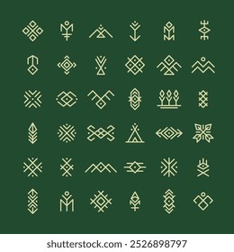 Tribal and boho style symbols. Native american symbols. Esoteric and spiritual icons. Vector illustration