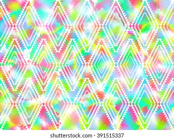 Tribal boho summer background. Aztec style colorful texture. Watercolor effect. Abstract ethnic vector can be used for web design, wallpapers and printed products.
