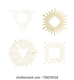 Marcos tribales boho con lugar para tu texto. Logo de hipster dorado, formas de fuegos artificiales de la línea del vector.