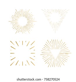 Tribal boho sunburst frames with place for your text. Gold sparkle hipster logo, Vector line firework shapes.