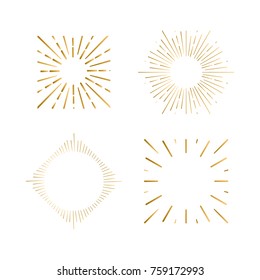 Tribal Boho Sunburst Frames With Place For Your Text. Gold Sparkle Hipster Logo, Vector Line Firework Shapes.