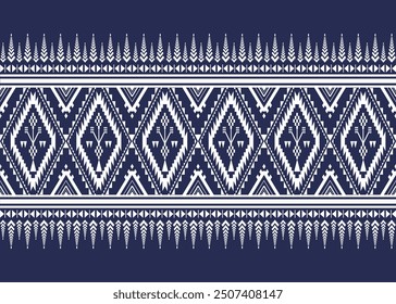 Tribal border design,Ethnic geometric pattern,beautiful navy blue Thai textile design. Abstract background for wall art,wallpaper,traditional card
