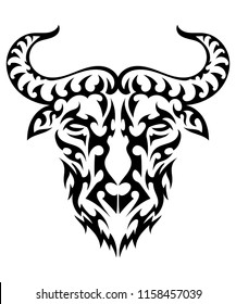 Tribal bull tattoo, bison, antelope. Vector illustration for cutting on plotter. Image for print on clothes, hoodies, t shirt. Tshirt design, tee graphics. Interior vinyl sticker pattern, car wrapping