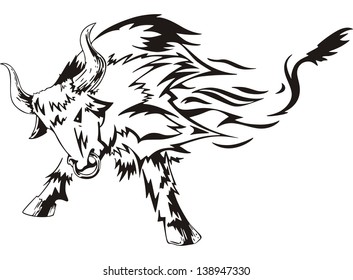 Tribal Bull Tattoo, Black And White Vector Illustration