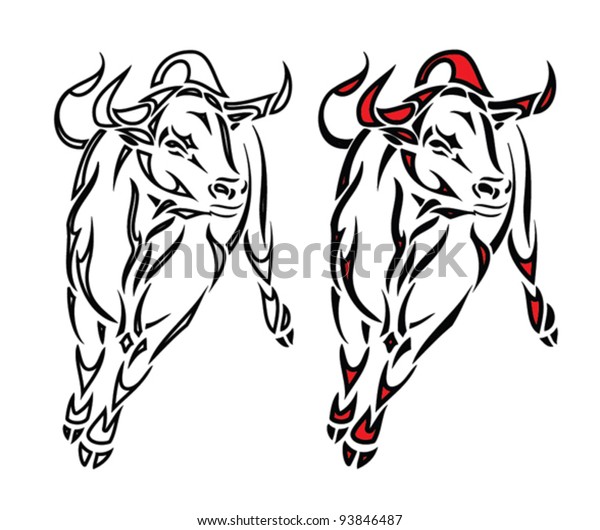 Tribal Bull Tattoo Isolated Vector Illustration Stock Vector Royalty   Tribal Bull Tattoo Isolated Vector 600w 93846487 