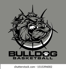 tribal bulldog basketball team design with mascot face inside ball for school, college or league