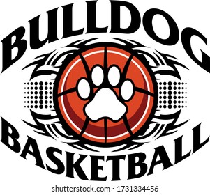 tribal bulldog basketball team design with paw print inside ball for school, college or league