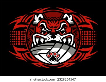 tribal bulldog mascot with volleyball for school, college or league sports