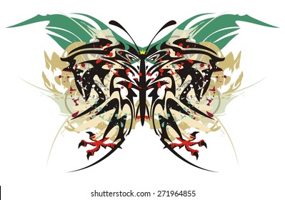 Tribal butterfly splashes with eagle claws. Grunge tribal butterfly inspiring fear with blood drops 