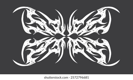 Tribal butterfly vector with sharp symmetrical patterns. Black-and-white abstract design, perfect for tattoos, logos, or decorative projects