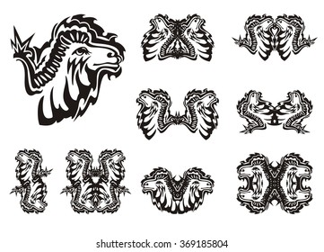 Tribal camel symbols isolated on a white background. Ornate set of camel head for your design