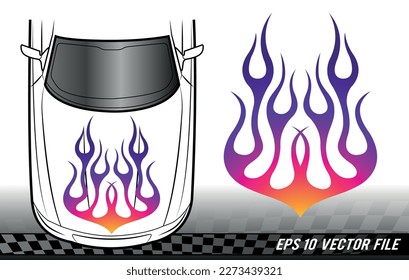 Tribal car hood flame race car body vinyl sticker vector eps file. Bonnet flames sport car decal. Decoration for cars, auto, truck, boat, suv and motorcycle tank.