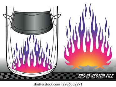 Tribal car hood flame race car body vinyl sticker vector eps file. Bonnet flames sport car decal. Decoration for cars, auto, truck, boat, suv and motorcycle tank.