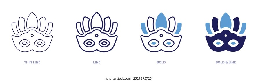 Tribal carnival mask icon in 4 different styles. Thin Line, Line, Bold, and Bold Line. Duotone style. Editable stroke.