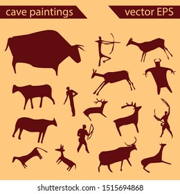 tribal cave paintings collection, vector pack