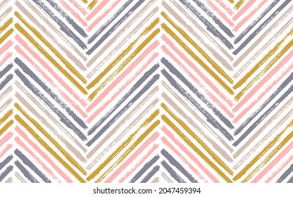 Tribal chevron interior print vector seamless pattern. Paint brush stroke geometric stripes. Hand drawn paint texture zig zag chevron wrapping. Stripes lines textile print seamless design.