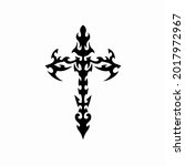 Tribal Christian Cross Logo. Tattoo Design. Stencil Vector Illustration