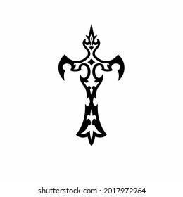 Tribal Christian Cross Logo. Tattoo Design. Stencil Vector Illustration