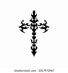 Tribal Christian Cross Logo. Tattoo Design. Stencil Vector Illustration