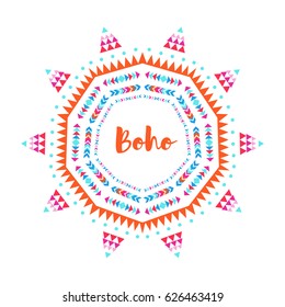 Tribal circle ornament, round oriental boho motif.