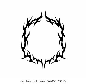 Tribal circle with sharp flames for tattoos, stickers, or vector art. Symmetrical black shape on a clean white background